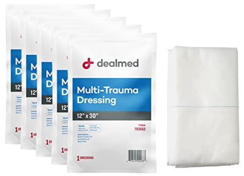 Dealmed Multi-Trauma Dressing - 12" x 30" Sterile Emergency Pad - 5 Count - size: Pack of 5, style: 12" x 30"