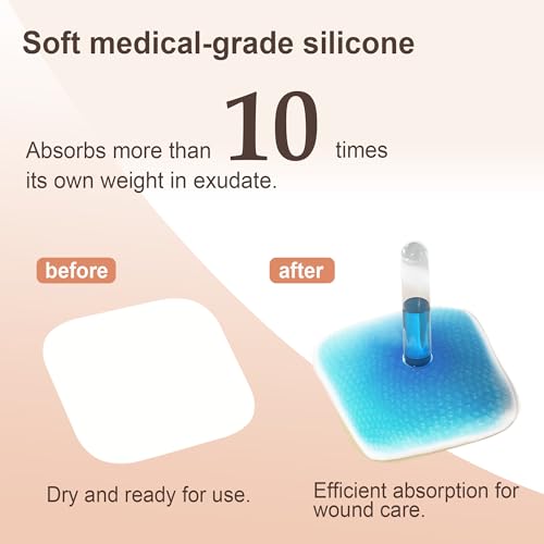 Ourmed Soft Flex Silicone Foam Dressings(4"x 4", Pack of 10), Sterile, Highly Absorbent, Waterproof, No Border, Wound Care for Bed Sores, Pressure Ulcers - size: 4x 4 Inch with no border