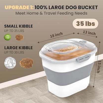 32-35 Lbs Dog Food Storage Container Wheels,Collapsible Dog Food Container | Pet Food Storage Container with Transparent Airtight Lid,Date Track,Keep Fresh for Rice,Flour,Sugar,Scoop and 2PCS Container - color: Clear/35 lbs
