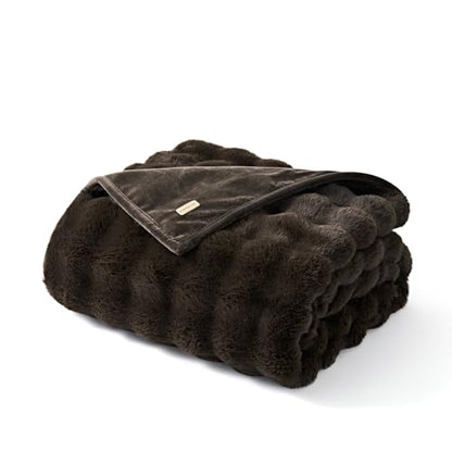 EverGrace Faux Rabbit Fur Bubble Throw Blanket, 60"x80", Dark Brown - color: Dark Brown, size: 60"x80"
