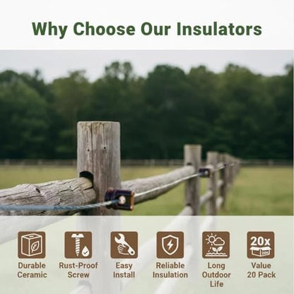 Ceramic Electric Fence Insulators, 20 Pack Heavy Duty Ceramic Insulators