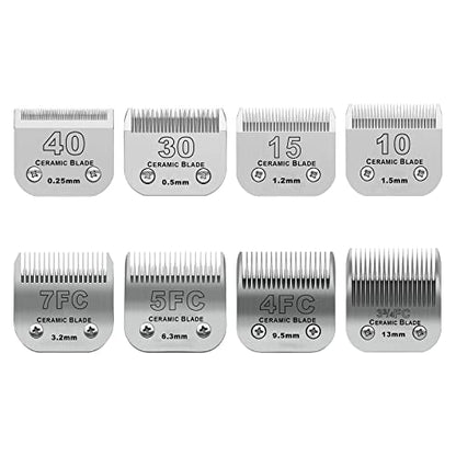 Detachable Ceramic Pet Blades Compatible with Andis & Oster A5 Grooming | Compatible with Andis, Oster A5, Wahl KM10 Series Clippers | 0.25mm-13mm Cut Length, 8 Pack Blades,Silver - color: Silver, size: 8 piece set