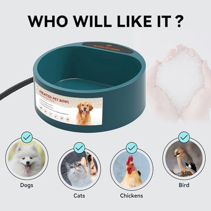 2.2L Heated Dog Bowl, Provides No Freeze Water, Pet Water Heater for Dogs/Cats/Chickens/Birds/Livestock, Green - color: Green