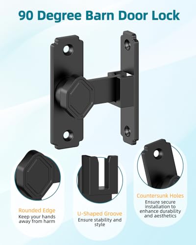 90 Degree Barn Door Lock, Rustproof Sliding Gate Latch, Black 4Pcs - color: Black-4PCS