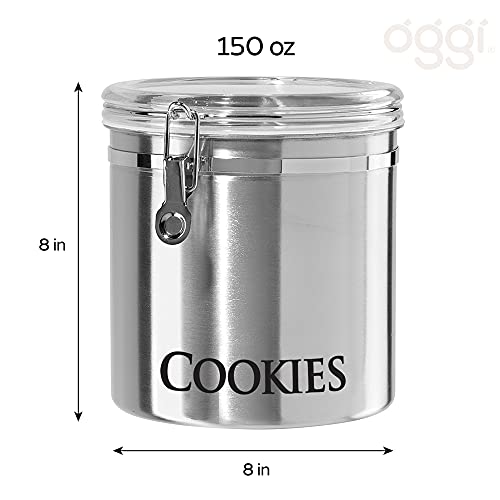 Oggi Jumbo 8" Stainless Steel Cookies Clamp Canister - Airtight Food Storage Container Ideal for Kitchen & Pantry Storage of Cookies or other Bulk, Dry Foods. - size: 8-Inch, style: Cookie Canister