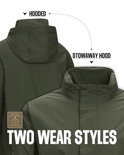 33,000ft Men's Waterproof Rain Jacket Packable Lightweight Hood Rain Shell - color: Dark Green, size: Medium