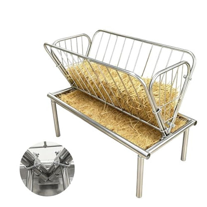 Heavy-Duty 95 Gallon Livestock Feeder, Galvanized Steel 2-in-1 Hay Rack and Feed Pan, Pasture Hay Feeder for Goats Horses Cows, Easy Assembly Farm Feeder