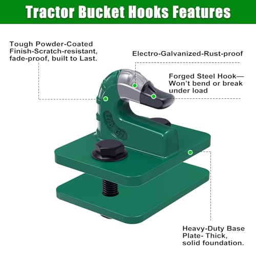 Insaga 3/8" Tractor Bucket Hooks - 2 Pack Forged Steel Bolt-On Grab Hooks - color: Dark Green-2Pack