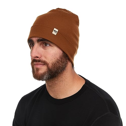 100% Merino Wool Cuff Beanie - Mens & Womens Warm Winter Hat - Watch Cap - Toque - Novelty Beanie - One Size Fits Most - color: Golden Brown