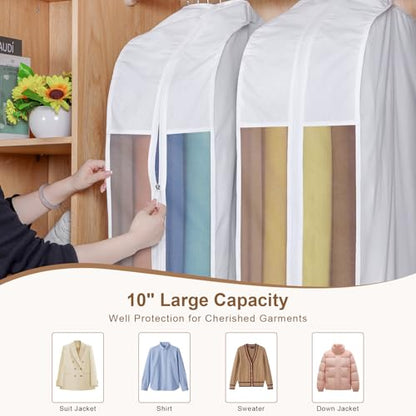 32" Cotton Garment Bag for Hanging Clothes, Short, 3 Pack Suit Bag | Breathable Cotton Fabric, Extre Large 10in Gusseted, Organza Window, Durable Zipper, For Short Clothes, White - size: 10"W x 32"H-3pcs