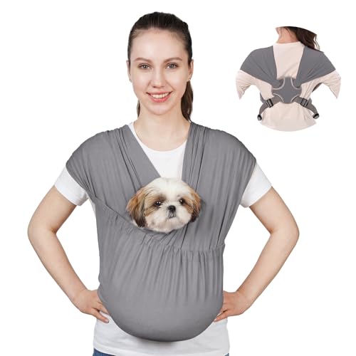 Supet Dog Sling Carrier for Small Pet, Adjustable Hands Free Front Backpack - color: Grey, size: Plus