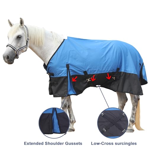 600D Horse Blanket, 0g No-Fill Waterproof Turnout Rain Sheet - color: Royal Blue/Black, size: 75"