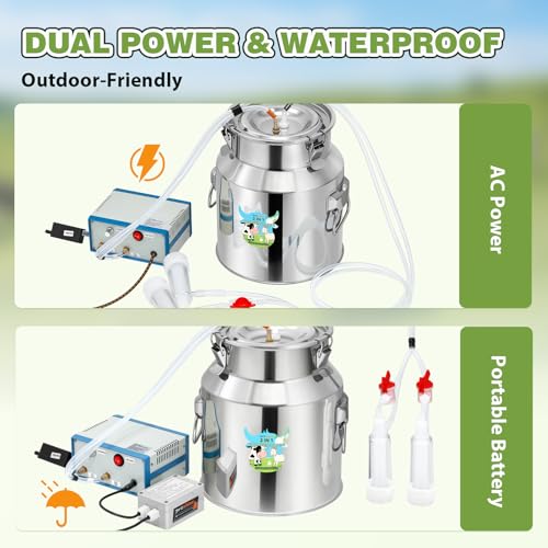 Upgraded 2 in 1 14L Electric Milking Machine with 4 Goat Teat Cups & 2 Cow Teat Cups