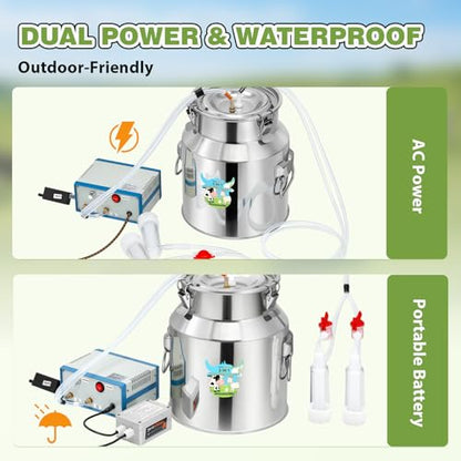 Upgraded 2 in 1 14L Electric Milking Machine with 4 Cow Teat Cups & 2 Goat Teat Cups