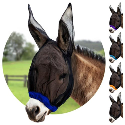 Donkey Fly Mask with Long Ears - (Blue) Mini Donkey Fly Mask with Ears Protection from Insects and Bugs, Soft Mesh Fabric with Adjustable Fastener, Flymask for Donkeys Made in USA - color: Blue, size: Mini Donkey