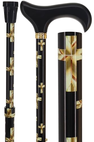Royal RC Canes Walking Sticks for Men and Women - Stylish Designer Fashionable Adjustable Derby Canes - Lightweight Aluminum Cool Walking Sticks with HD Patterns - color: Golden Cross (Multicolor)
