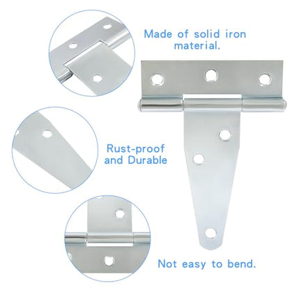 Murtenze 6Pack 3 Inch Silver T-Strap Shed Hinge - color: Silver, size: 3 Inch - 6Pack