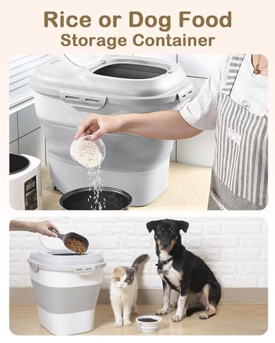 20-50 Lbs Airtight Food Storage Container Wheels,Collapsible Rice Container - color: Grey/20-50LBS