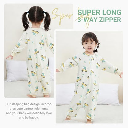 MICHLEY Baby Sleeping Sack with Legs Cotton Long Sleeve Toddler Wearable Blanket Sleeping Bag 6 Months-6 Years - color: Green, size: 2-4T