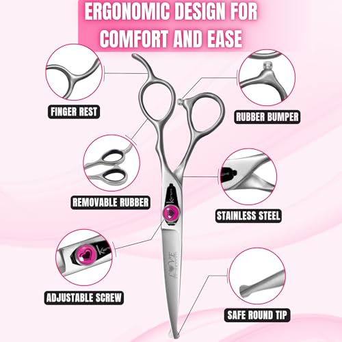 Kenchii Love Dog Grooming Shears, 6.5in Ball Tip Curved - size: 6.5" Ball Tip Curved