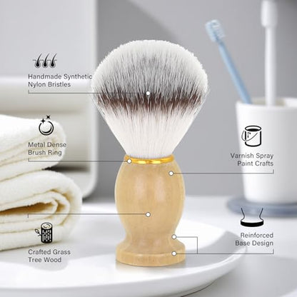 Shaving Brush Kit for Men, 4 in 1 Shaving Brush Set Includes Nylon Shaving Brush, Shaving Soap and Stainless Steel Shaving Bowl & Stand for Men’s Wet Shave Gift - color: Wood-B