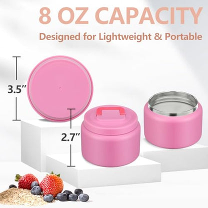 PIQUEBAR 8oz Kids Thermo for Hot Food,Small Lunch Thermo Food Container Stainless Steel,Easy Open Wide Mouth Thermo for Hot Cold Food for Preschool Travel - color: Pure Pink