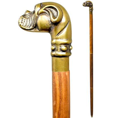 Vintage Walking Cane, Canes for Women, Wooden Stick with Boxer Dog Head Handle, Antique Bronze Finish, Shillelagh Cain