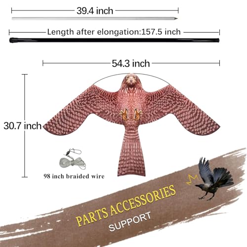 Bird Scarer Kite with 13ft Pole Bird Hawk Flying Kite-Style A | Hawk Deterrents for Farms, Patios and Docks | Keeps Birds, Geese and Seagulls Away | Covers 2150-5380 sq.ft - color: style A with 4m pole