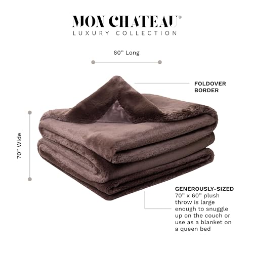 Mon Chateau 60" x 70" Hearthside Faux Fur Throw Blanket, Chestnut | Cozy Layer Comfort For Couch, Bed Or Chair. Lightweight Polyester Fabric With Easy Machine Wash Care - color: Chestnut