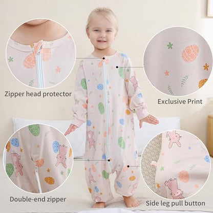 HAHASHOW Baby Cotton Long Sleeve Sleeping Bag Animal Triple Zipper Boys Girls Wearable Blanket With Legs for 6 Months-6T - color: Pink