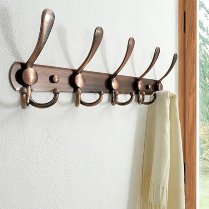 Dseap Wall Mounted Coat Rack - 5 Tri Hooks, Heavy Duty, Stainless Steel, Metal Coat Hook Rail for Coat Hat Towel Purse Robes Mudroom Bathroom Entryway,Antique Copper - color: Antique Copper, size: L=16" (1 Pcs)
