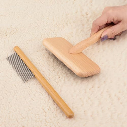 Sheepskin Wool Brush - Carpet Rake Tool - color: Wood