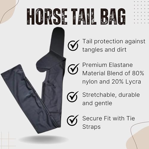 Ranch Hand Premium Lycra Tail Bag – Horse Tail Bag Made from Durable Stretchable Lycra – Gentle on Hair and Free from Damage – Horse Tail Protection Bag for Grooming – 24 Inches - Black - color: Black