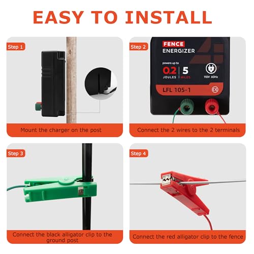 Electric Fence Charger, Electric Fence Energizer 0.2 Joule Ac Powered - size: 105-1