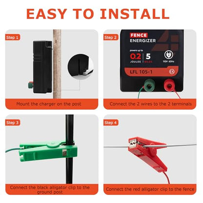 Electric Fence Charger, Electric Fence Energizer 0.2 Joule Ac Powered - size: 105-1