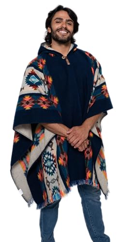 Alpaca Land, Handmade Ecuadorean Alpaca Wool Ponchos - color: Blue Ambato