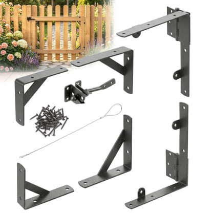 YQE Anti Sag Gate Kit for Wooden Fence, Heavy Duty Gate Hardware with Corner Brace Brackets, Welded Hinges and Self-Locking Gate Latch, Premium No Sag Fence Gate Kit - size: Single Door Set