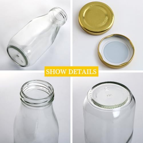 QAPPDA 12 oz Glass Bottles, Clear Glass Milk Bottles with Gold Lids, - color: Gold Lid