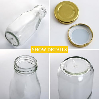 QAPPDA 12 oz Glass Bottles, Clear Glass Milk Bottles with Gold Lids, - color: Gold Lid