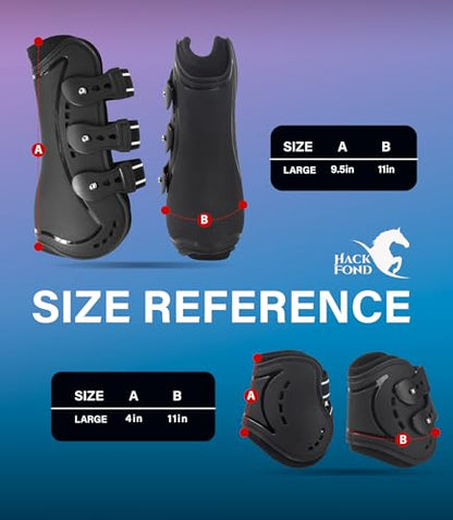 4/Pack Horse Jumping Boots, Open Front & Fetlock Boots for Jumping - color: Black