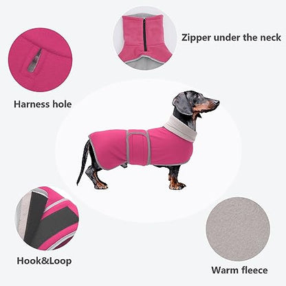 Dachshund Coats Sausage Dog Fleece Coat in Winter Miniature Dachshund Clothes with Hook and Loop Closure and high vis Reflective Trim Safety - Pink - M - color: Pink, size: Medium(Back: 17"-18"in)