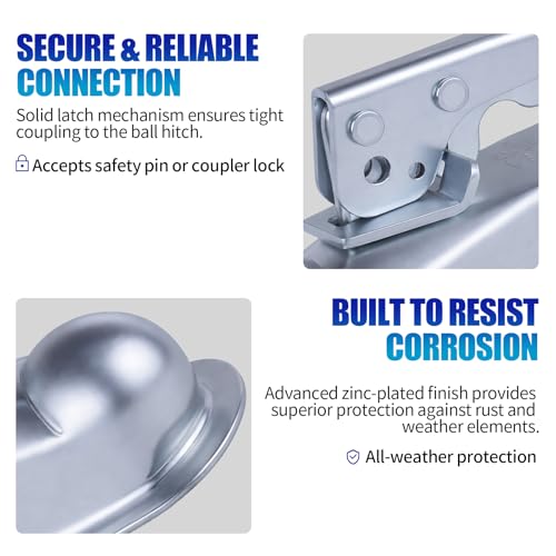2000lb Straight Trailer Coupler for 1-7/8" Ball, 2" Channel | Fits 2" channel widths and 1-7/8" hitch balls. Zinc-plated heavy-duty finish for corrosion resistance. - size: 1-7/8" Ball 2" Channel 2,000 lbs
