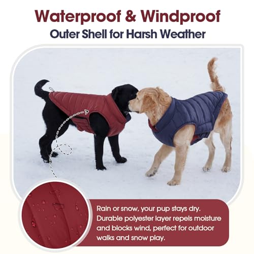 QBLEEV Reversible Dog Jacket, Windproof Dog Coat, Lightweight Puffer Vest - color: Date-Red, size: Medium