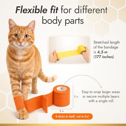 Self-Adhering Elastic Dog Bandages for Wounds – Cat & Dog Bandage Prevents Licking and Scratching – Made from Natural Rubber Latex, the Wrap Sticks to Itself – Set of 9 x 5 cm Rolls - size: Bandages