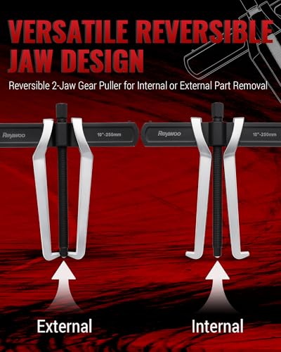 6" and 10" 2-Jaw Gear Puller Set, 2 Pack with Small (0-5.35" External/1.7-5.7" Internal) & Large (0-8.2" External/3-10.5" Internal) Spread, Heavy-Duty Bearing, Flywheel, Pulley and Gear Remover Tool - size: Max External 5.35"&8.2"