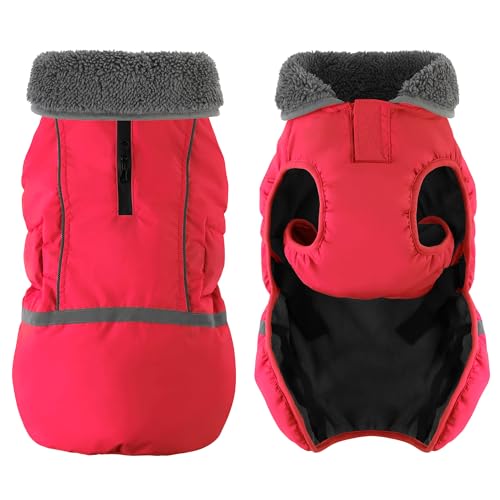 Dogcheer Warm Dog Coat, Christmas Dog Jacket Waterproof Puppy Winter Coat with Buckles, Reflective Adjustable Pet Snow Jacket Turtleneck Fleece Sweater for Small Medium Large Dogs - Red, M - color: Red, size: Medium