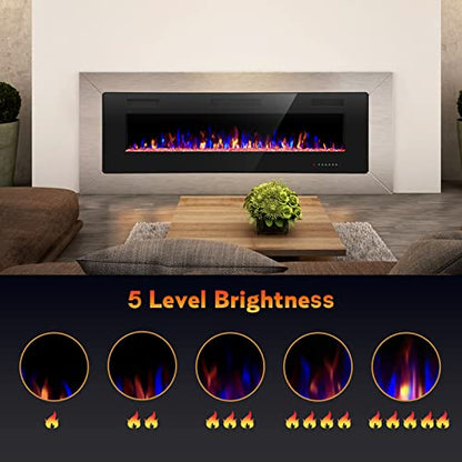 R.W.FLAME 68 inch Recessed and Wall Mounted Electric Fireplace, Ultra Thin and Low Noise,Fit for 2 x 6 Stud, Remote Control with Timer,Touch Screen,Adjustable Flame Color and Speed - size: 68"