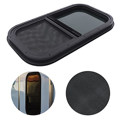 RV Window, Vertical Slide Teardrop Trailer Window with Mounting Trim Rings Set for RV Camper, Cargo, Horse Trailers Window Door Tempered Tinted Glass Replacement (12"W x 22"H, Vertical)