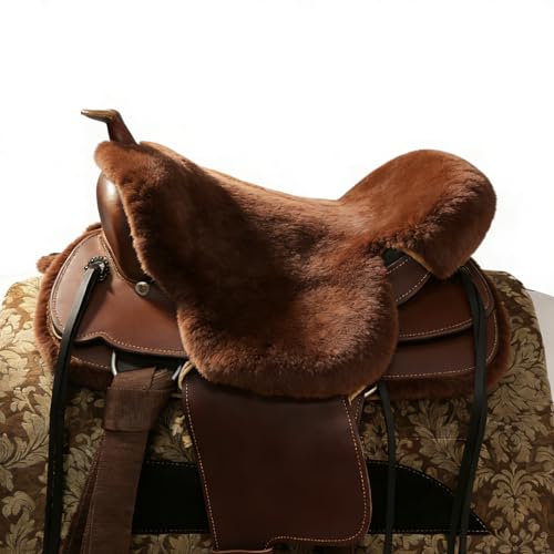 Western-Style Sheepskin Saddle Seat Cover, Sheepskin Saddle Pad, Genuine Merino Sheepskin Saddle Pad - color: Brown