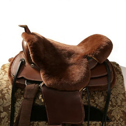 Western-Style Sheepskin Saddle Seat Cover, Sheepskin Saddle Pad, Genuine Merino Sheepskin Saddle Pad - color: Brown